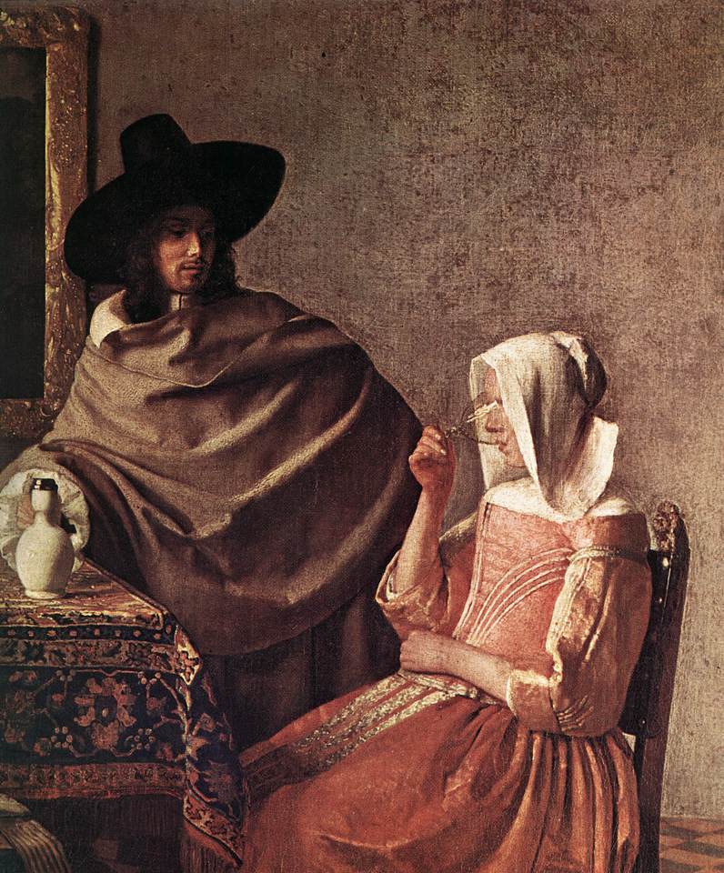 VERMEER VAN DELFT, Jan A Lady Drinking and a Gentleman (detail) ar